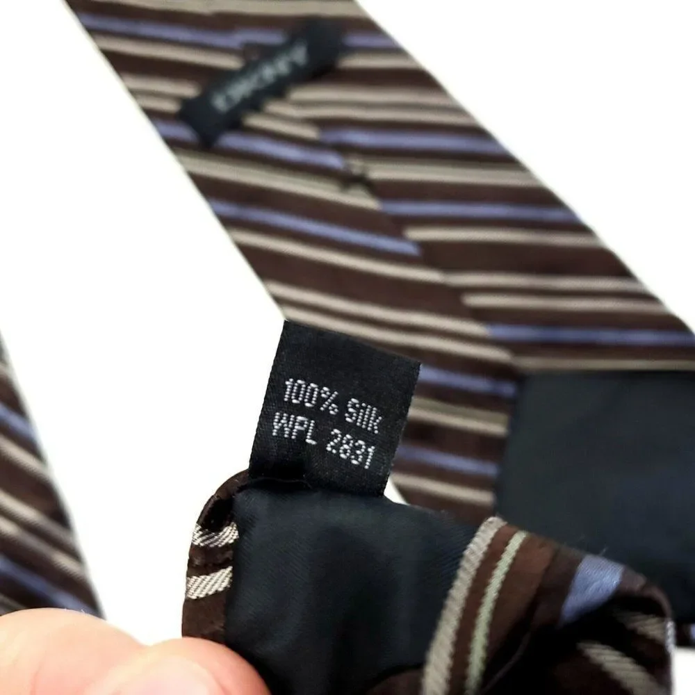 DKNY Brown Striped Woven Silk Tie‎
